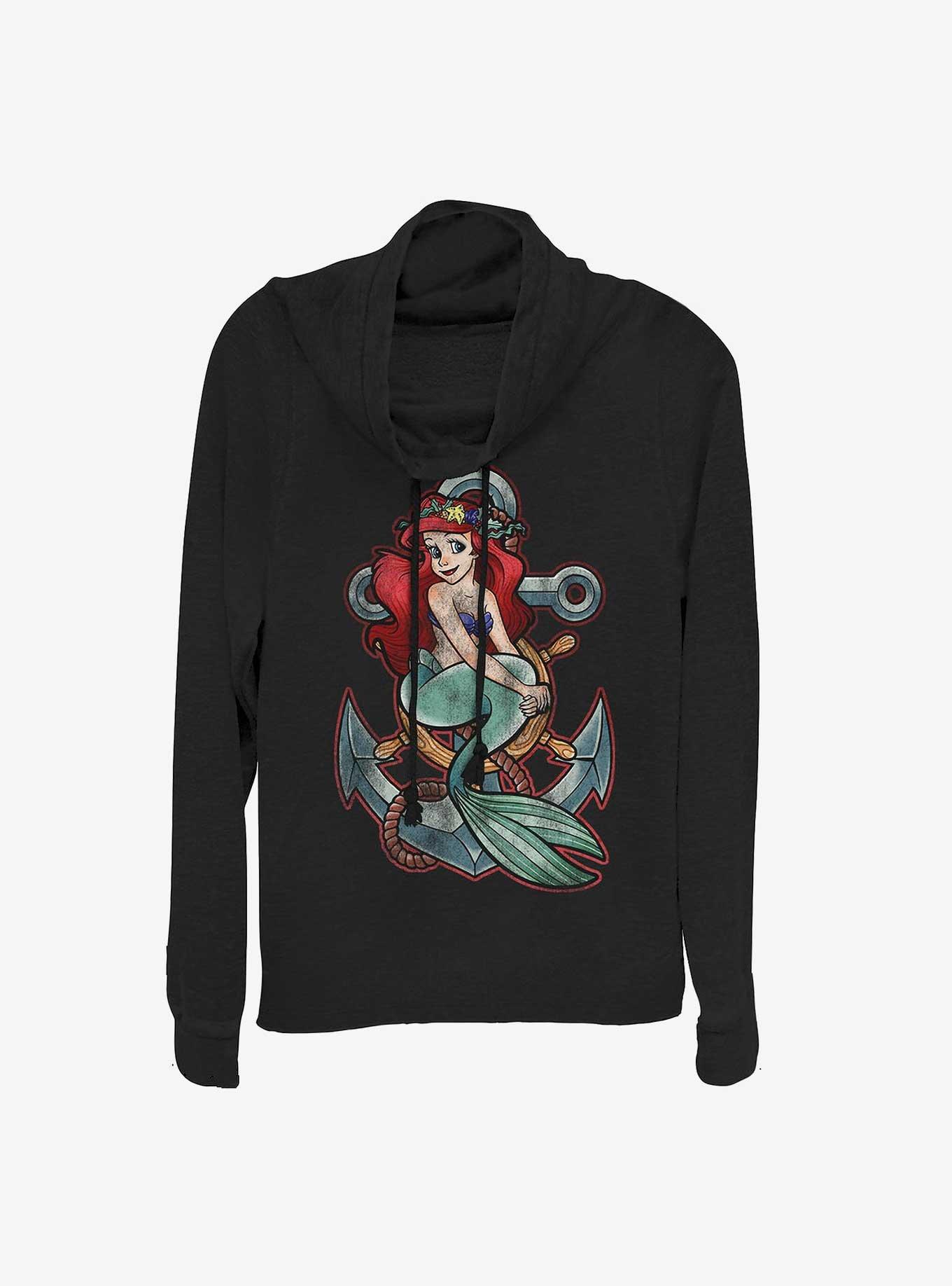 Disney The Little Mermaid Ariel Anchor Cowl Neck Long-Sleeve Top, BLACK, hi-res