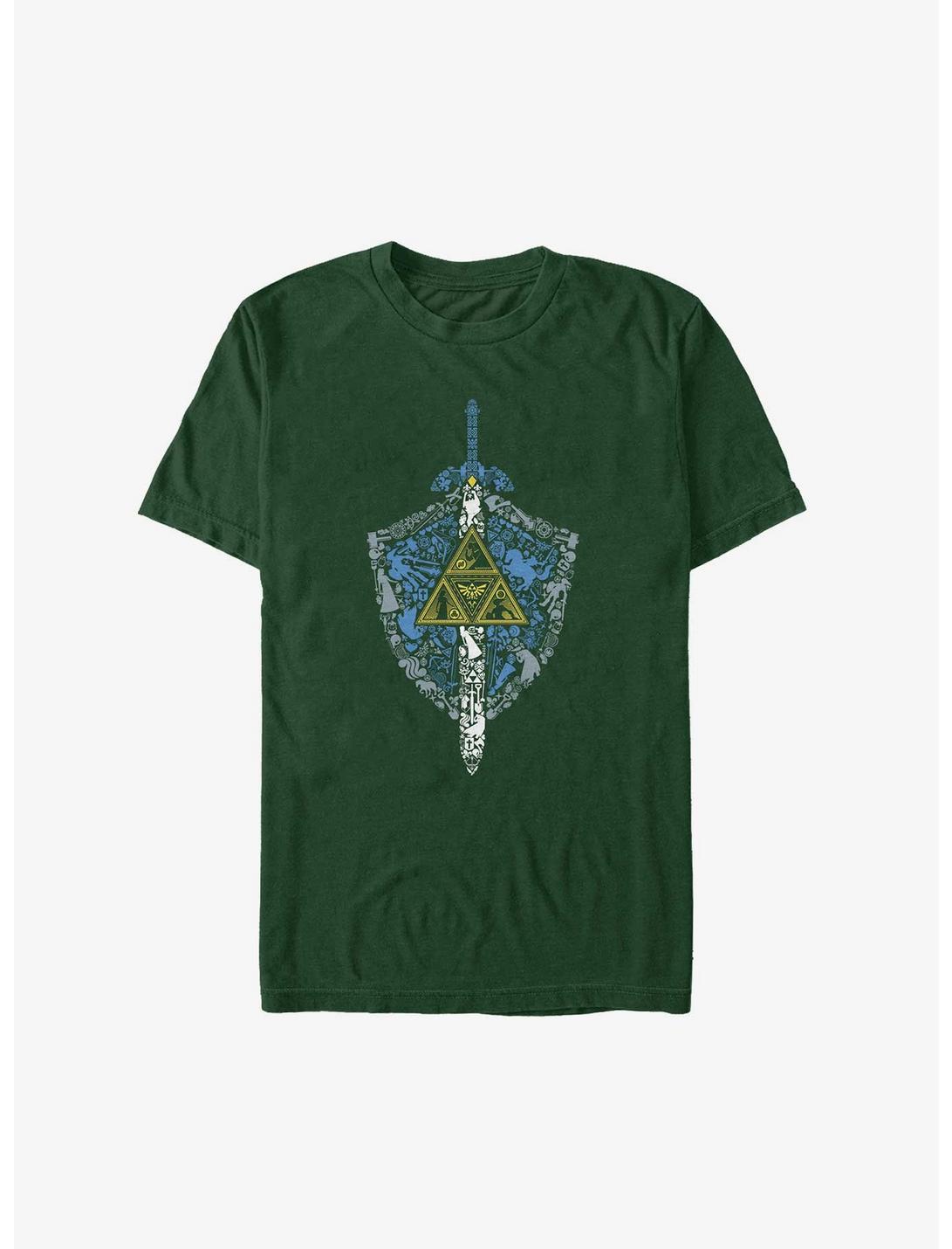 Nintendo Link's Sword and Shield Icon Fill Extra Soft T-Shirt, FOREST GRN, hi-res