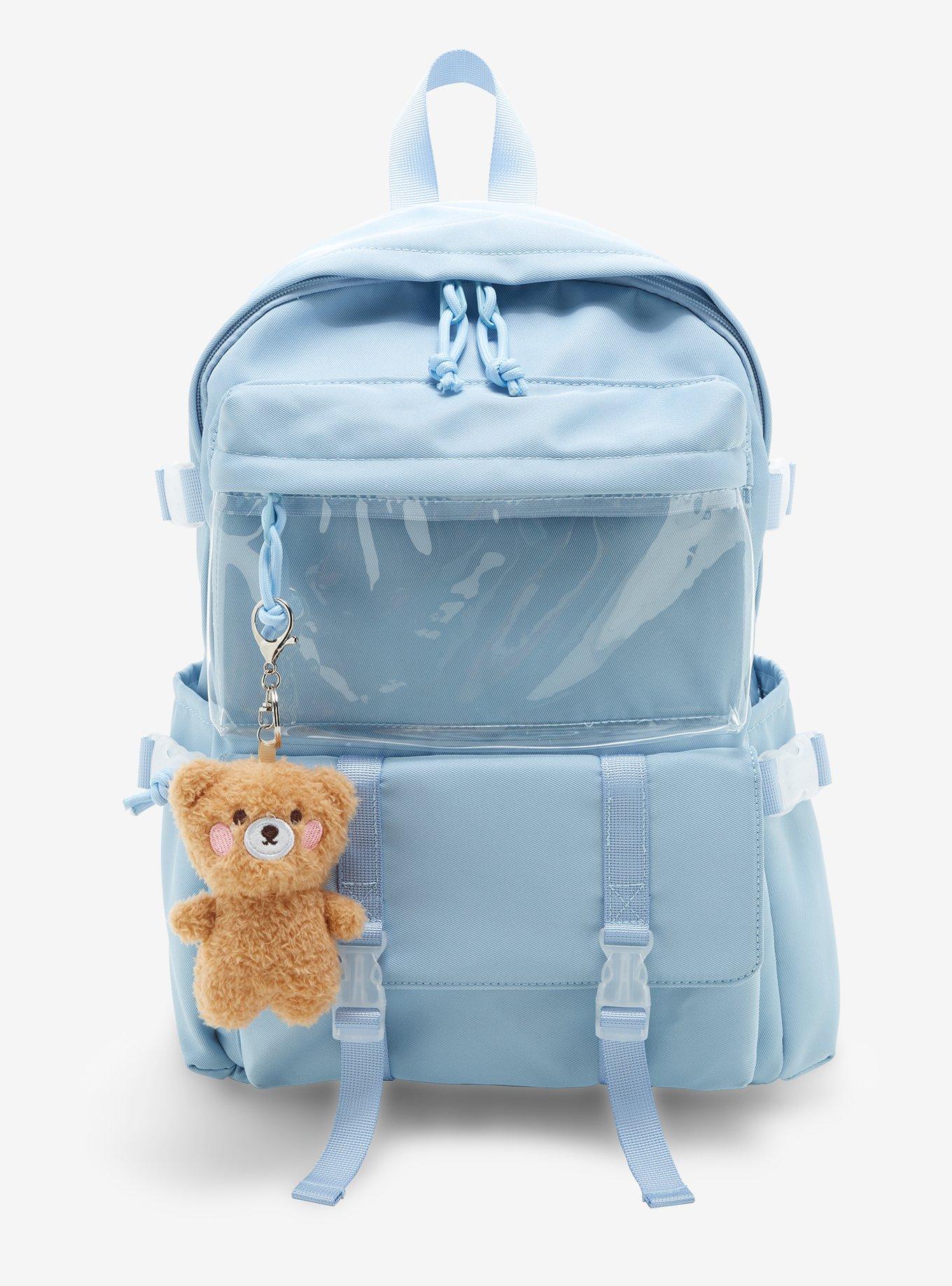 Pastel Blue Bear Plush Backpack, , hi-res