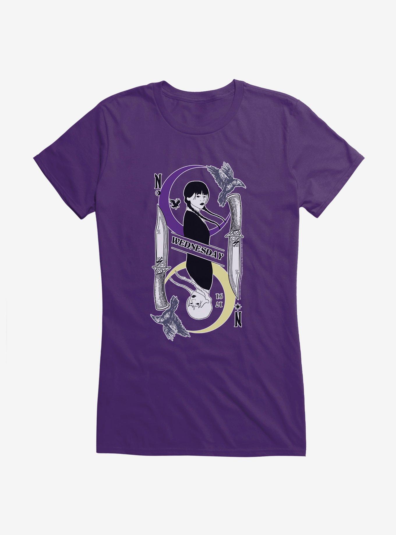 Wednesday Moon And Stars Doppleganger Card Girls T-Shirt, PURPLE, hi-res