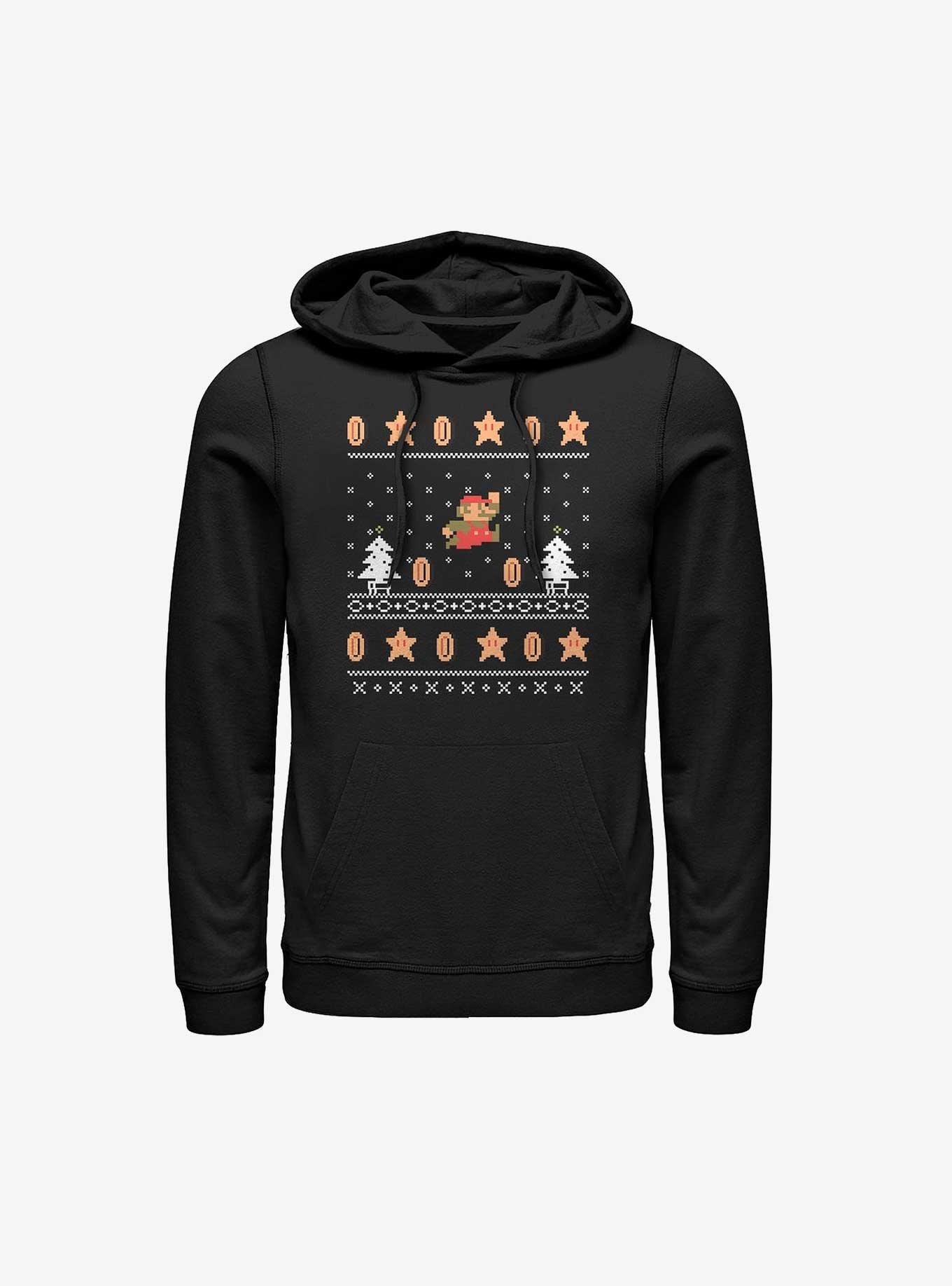 Nintendo Mario Ugly Holiday Black Hoodie, , hi-res