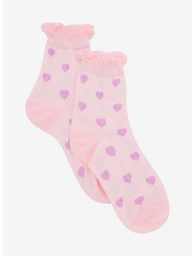 Lilac Heart Ruffle Pink Ankle Socks, , hi-res