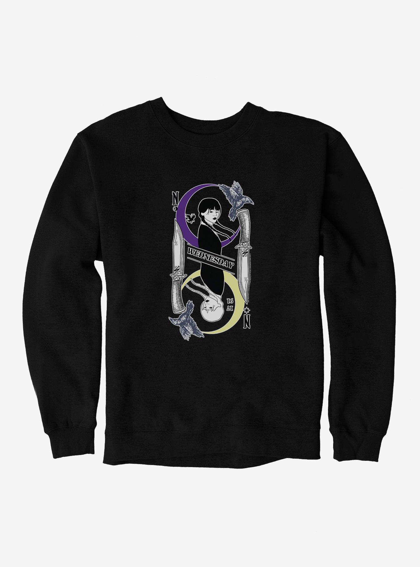 Wednesday Moon And Stars Doppleganger Card Sweatshirt, BLACK, hi-res