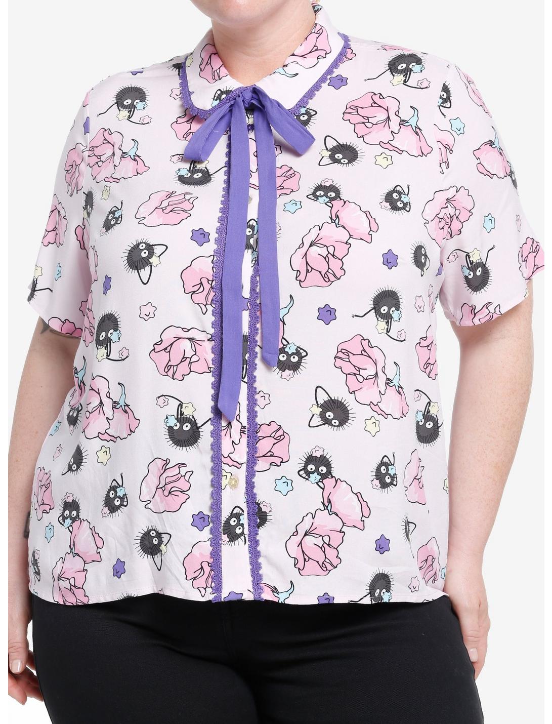 Her Universe Studio Ghibli Spirited Away Soot Sprites Floral Woven Button-Up Plus Size, MULTI, hi-res
