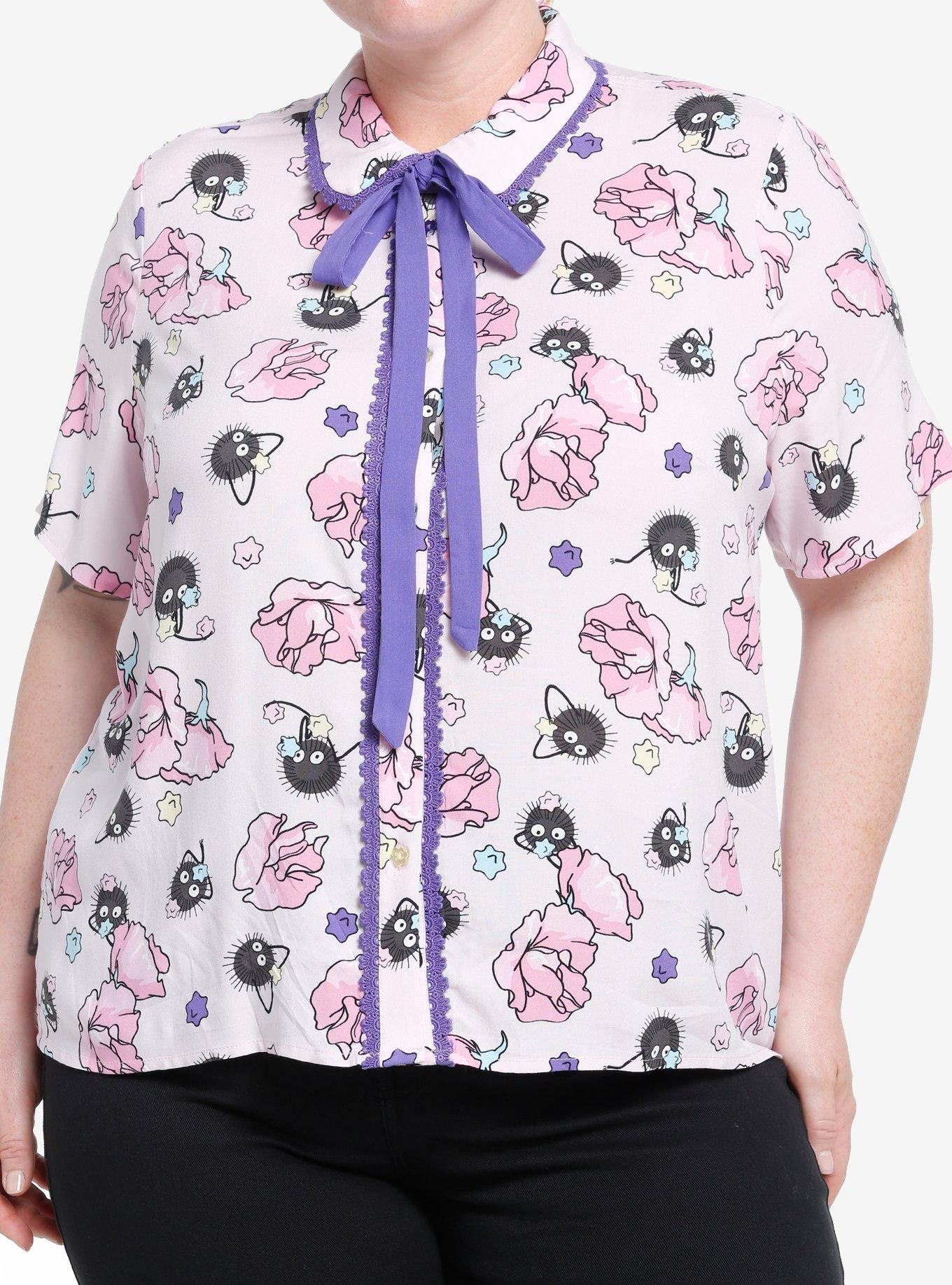 Her Universe Studio Ghibli Spirited Away Soot Sprites Floral Woven Button-Up Plus Size, MULTI, hi-res