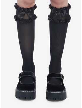 Black Lace Sheer Knee-High Socks, , hi-res