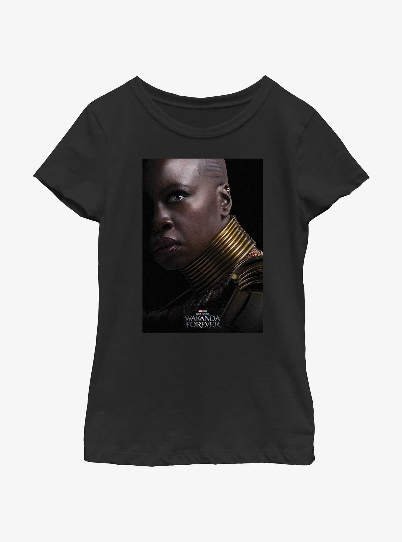 Marvel Black Panther: Wakanda Forever Okoye Movie Poster Youth Girls T-Shirt, BLACK, hi-res