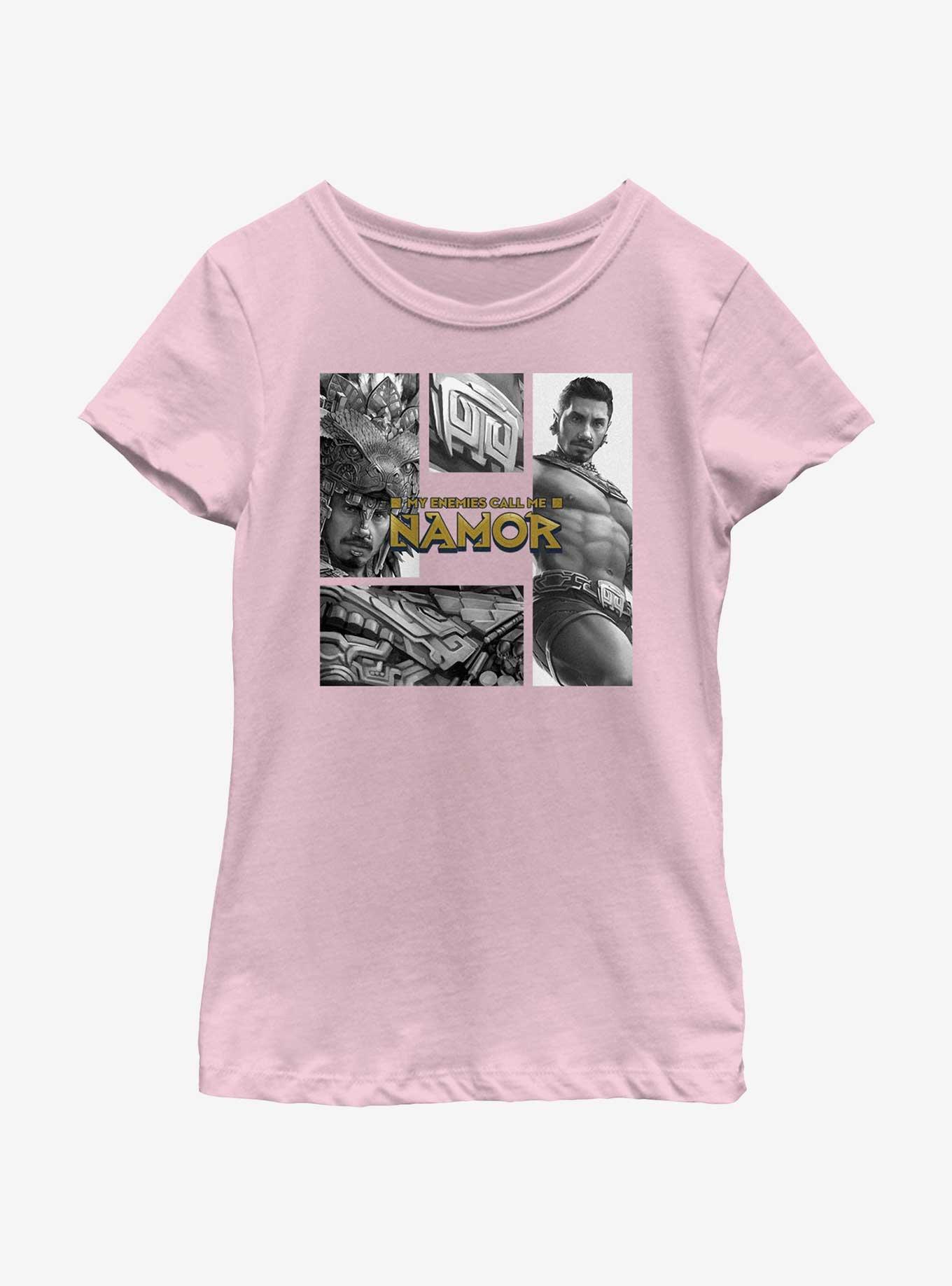 Marvel Black Panther: Wakanda Forever My Enemies Call Me Namor Panels Youth Girls T-Shirt, PINK, hi-res