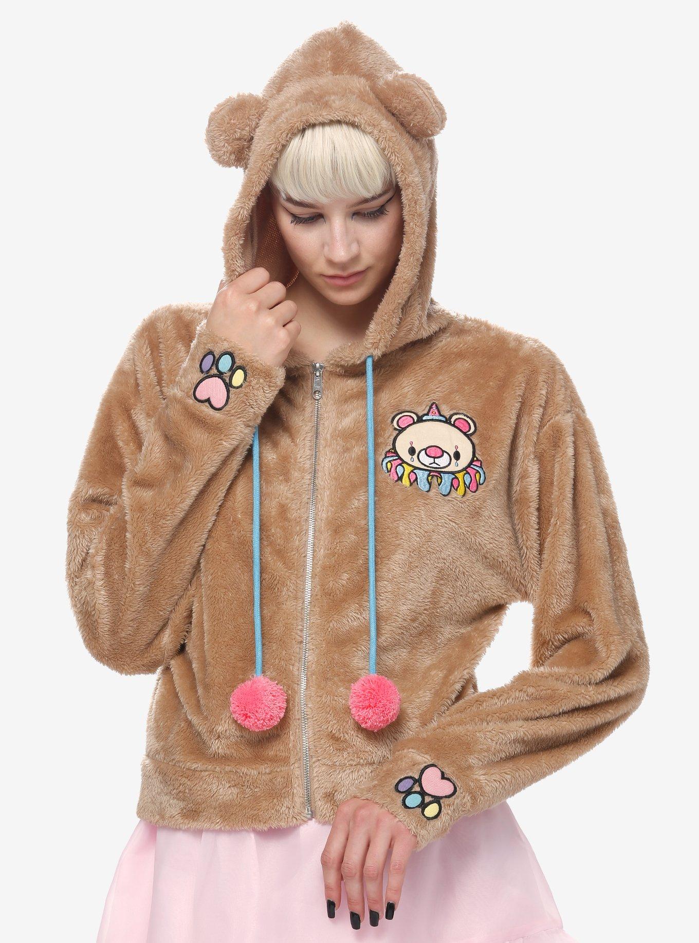 Sweet Society Clown Teddy Bear Fuzzy Girls Hoodie, BROWN, hi-res