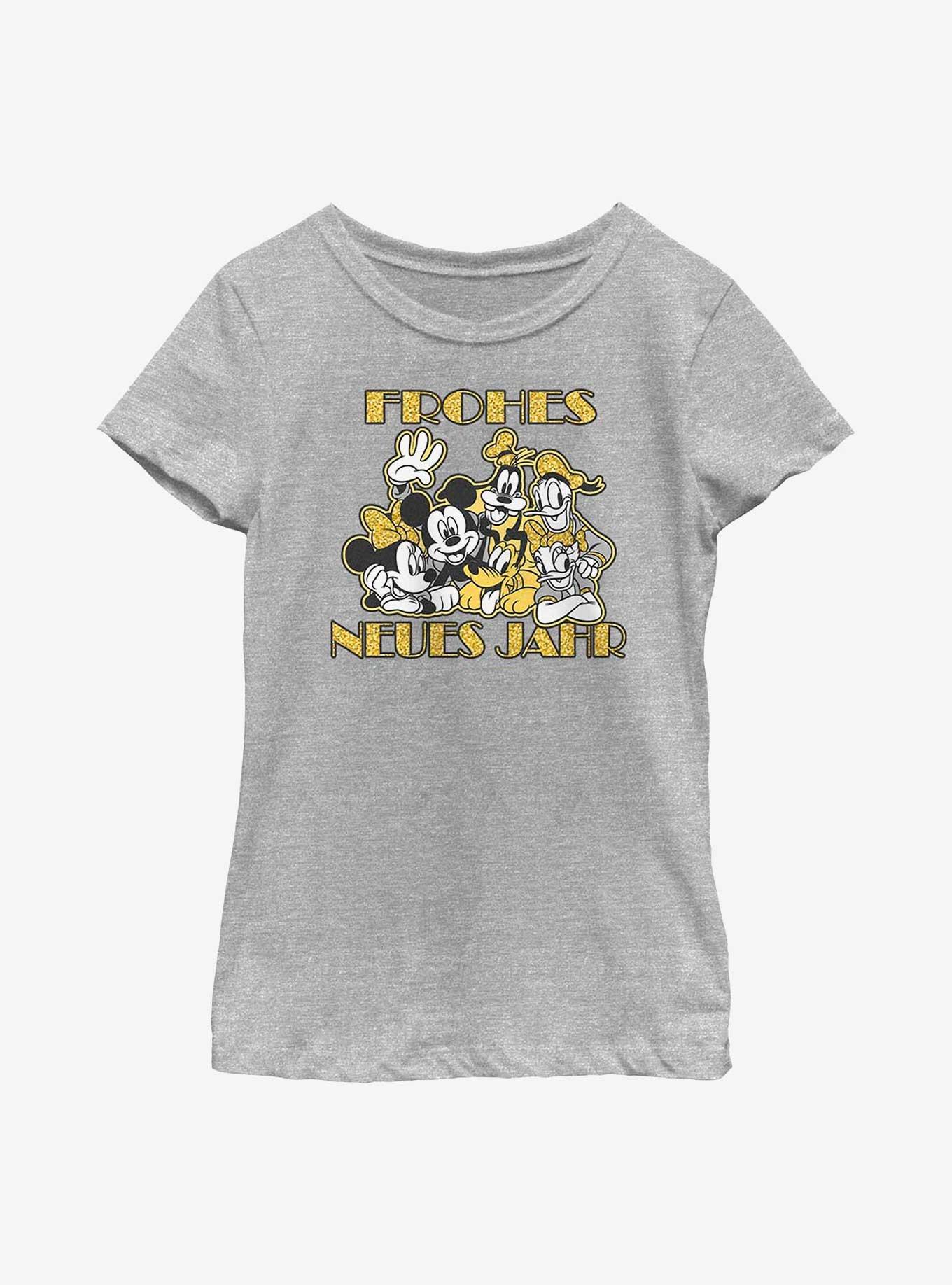 Disney Mickey Mouse & Friends Frohes Neues Jahr Happy New Year in German Youth Girls T-Shirt