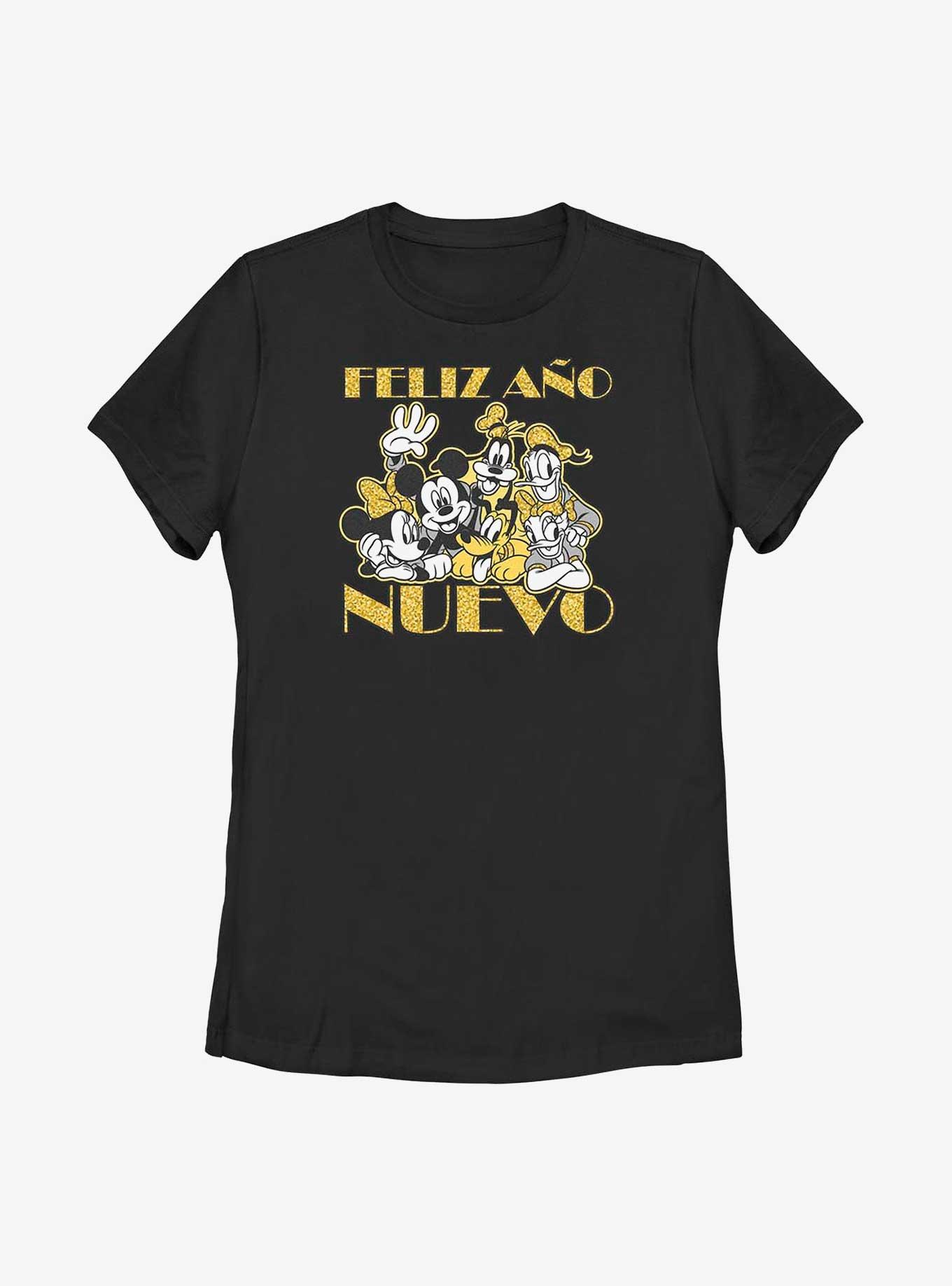 Disney Mickey Mouse Feliz Ano Nuevo Happy New Year in Spanish Womens T-Shirt