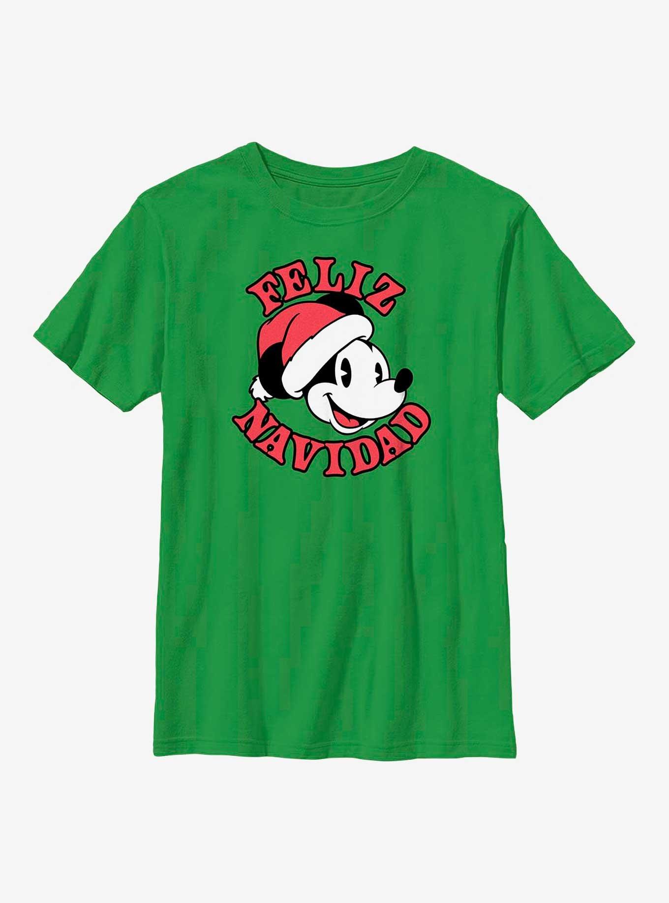 Disney Mickey Mouse Feliz Navidad Merry Christmas in Spanish Youth T-Shirt, , hi-res