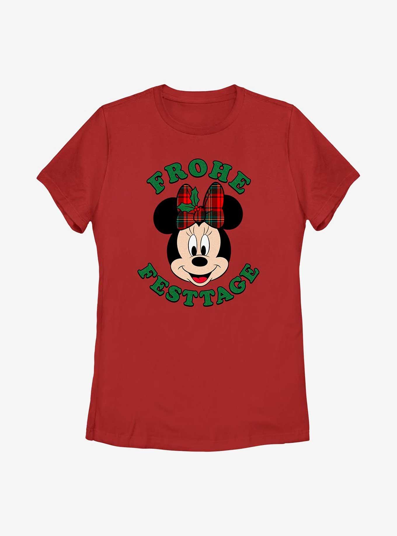Disney Minnie Mouse Frohe Festtage Happy Holidays in German Womens T-Shirt, RED, hi-res