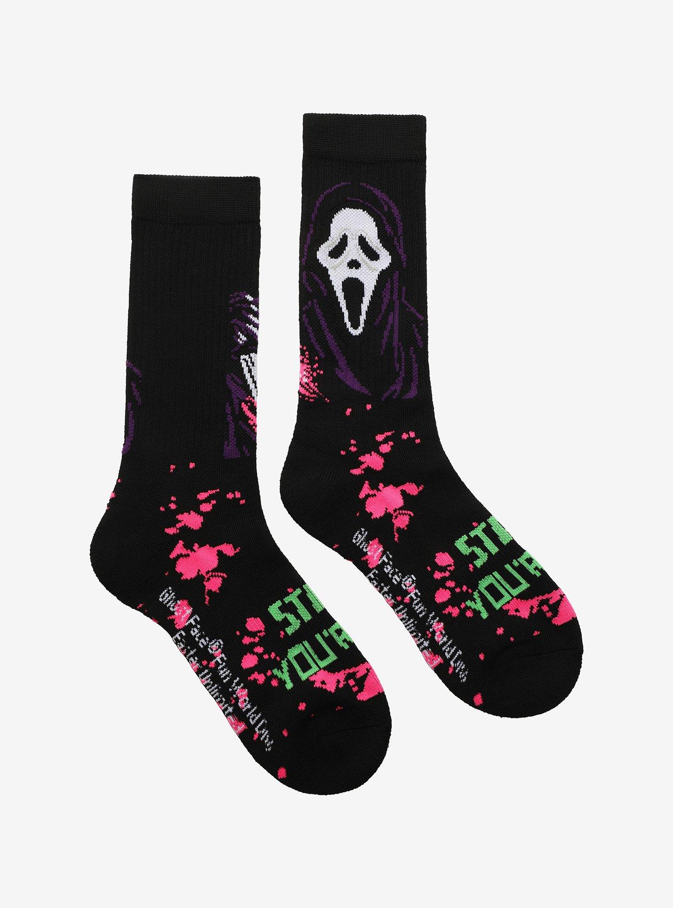 Scream Ghost Face Neon Splatter Crew Socks, , hi-res