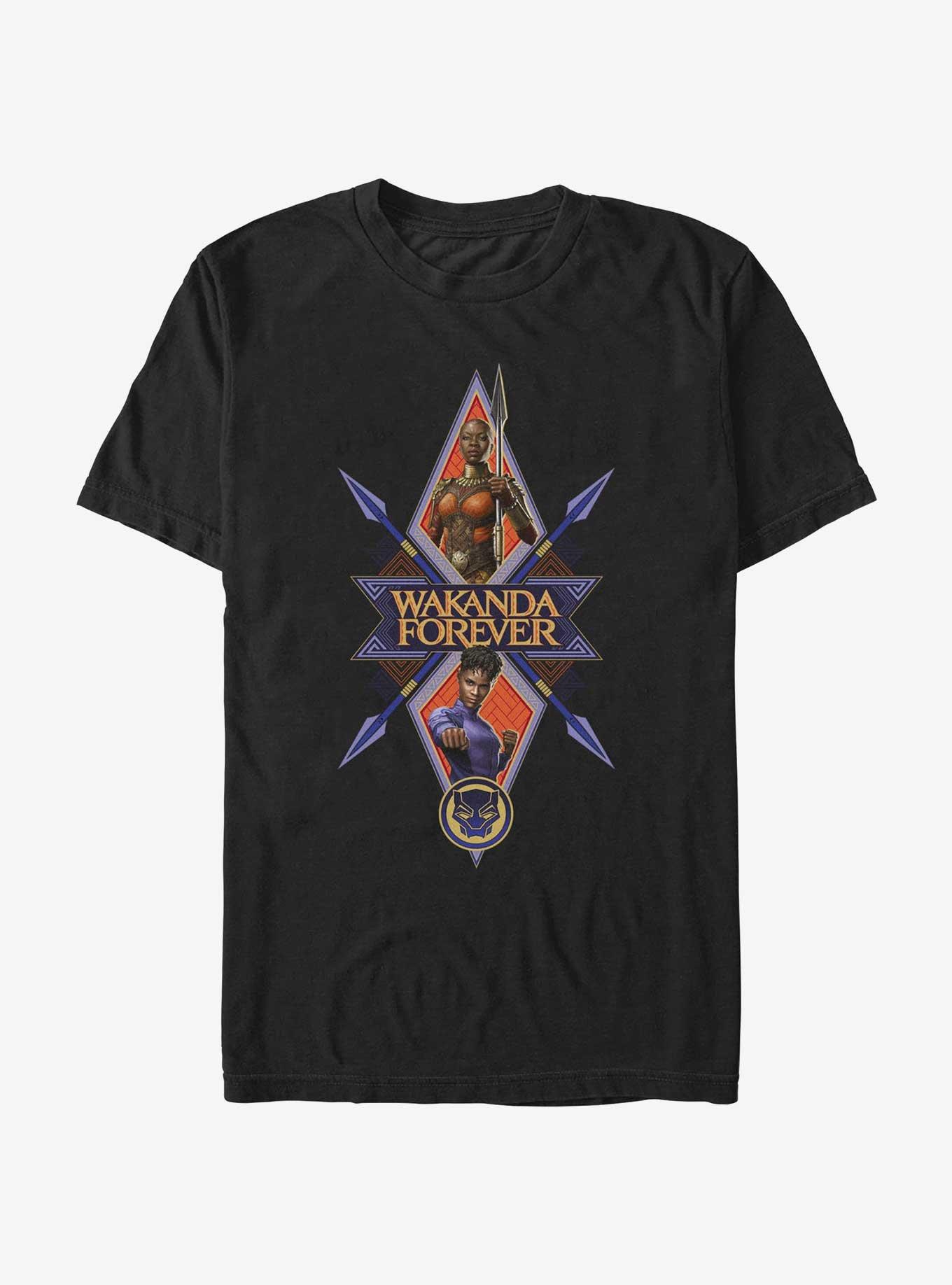 Marvel Black Panther: Wakanda Forever Okoye and Shuri Crossed Spears T-Shirt, BLACK, hi-res