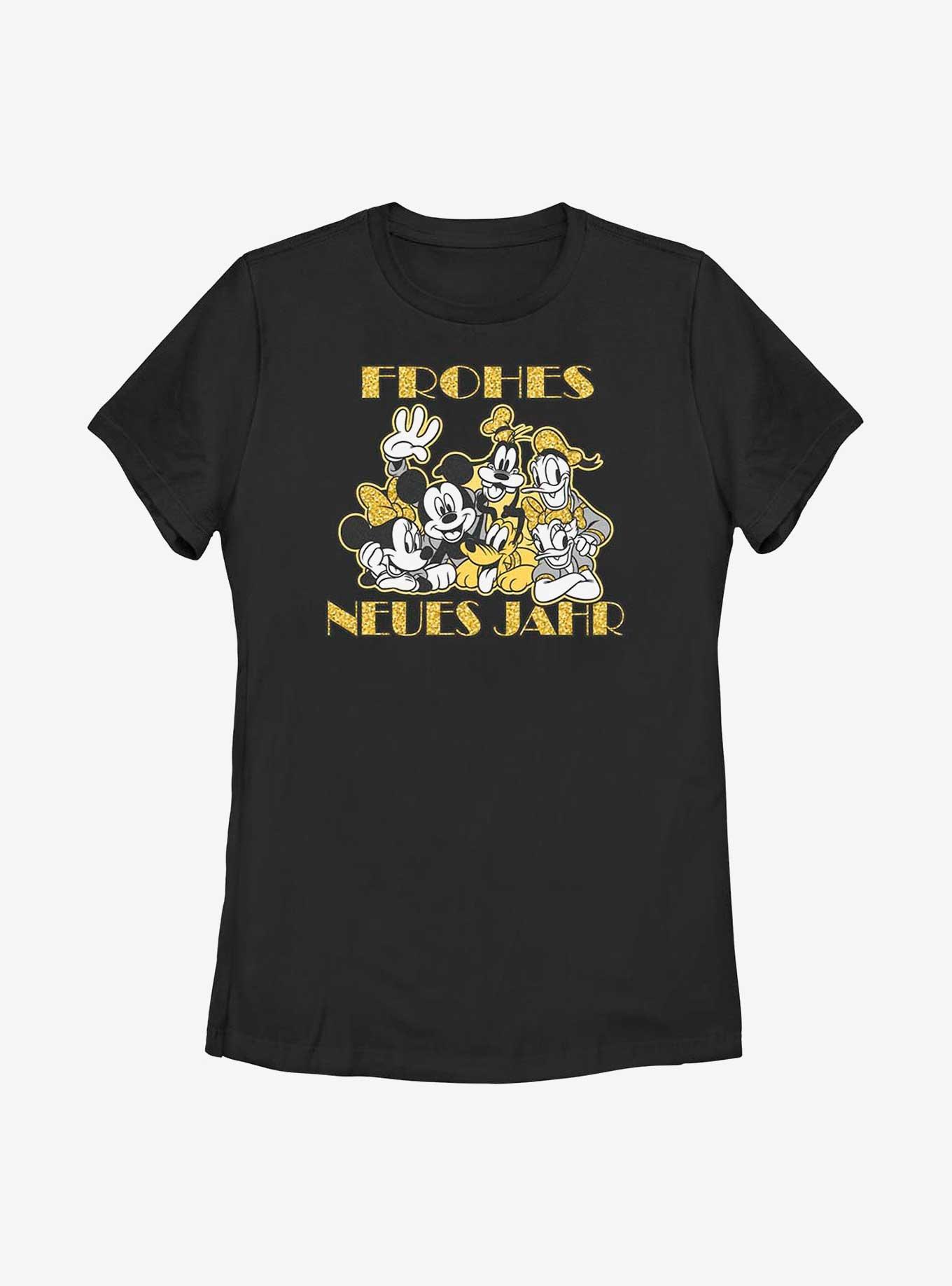 Disney Mickey Mouse & Friends Frohes Neues Jahr Happy New Year in German Womens T-Shirt, BLACK, hi-res