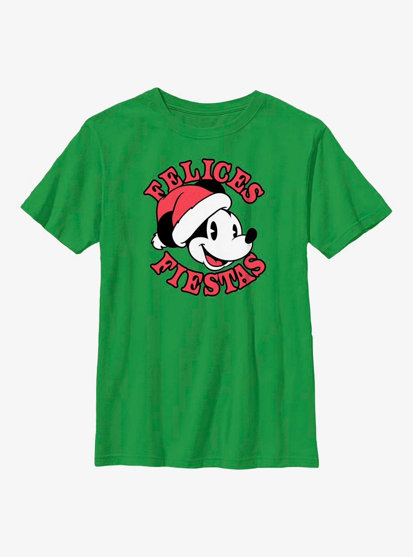 Disney Mickey Mouse Felices Fiestas Happy Holidays in Spanish Youth T-Shirt, KELLY, hi-res