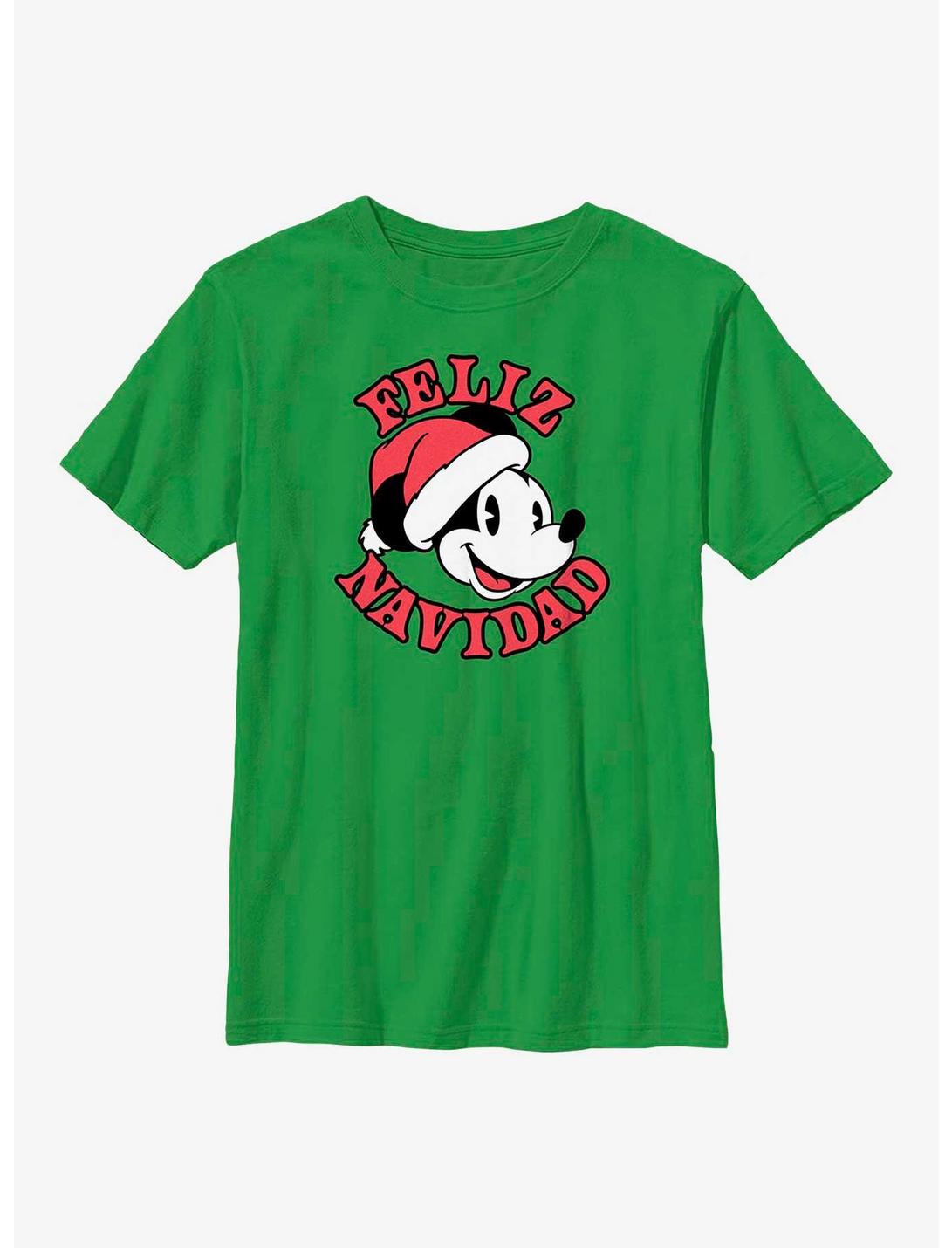 Disney Mickey Mouse Feliz Navidad Merry Christmas in Spanish Youth T-Shirt, KELLY, hi-res