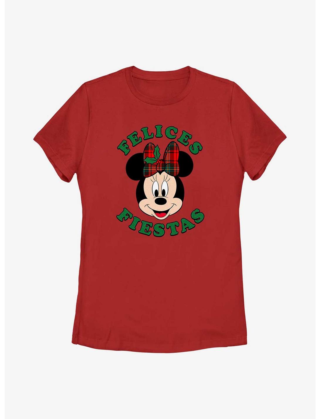 Disney Minnie Mouse Felices Fiestas Happy Holidays in Spanish Womens T-Shirt, RED, hi-res