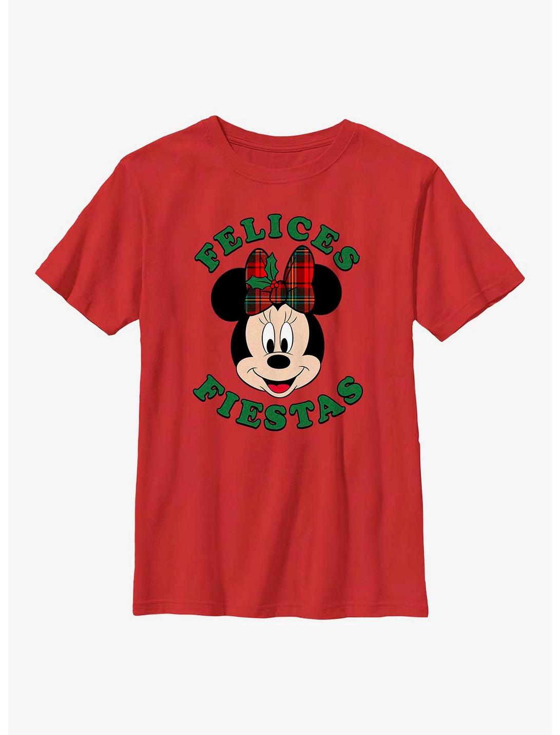 Disney Minnie Mouse Felices Fiestas Happy Holidays in Spanish Youth T-Shirt, RED, hi-res