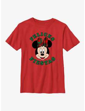 Disney Minnie Mouse Felices Fiestas Happy Holidays in Spanish Youth T-Shirt, , hi-res