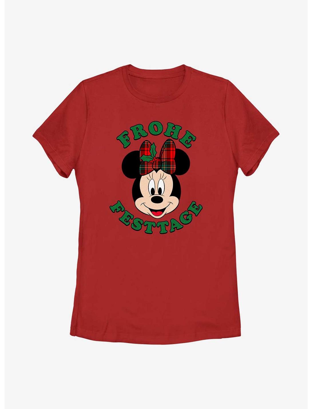 Disney Minnie Mouse Frohe Festtage Happy Holidays in German Womens T-Shirt, RED, hi-res