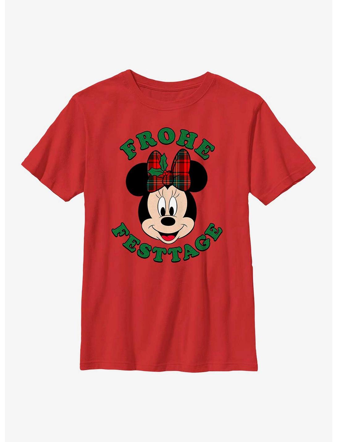 Disney Minnie Mouse Frohe Festtage Happy Holidays in German Youth T-Shirt, RED, hi-res