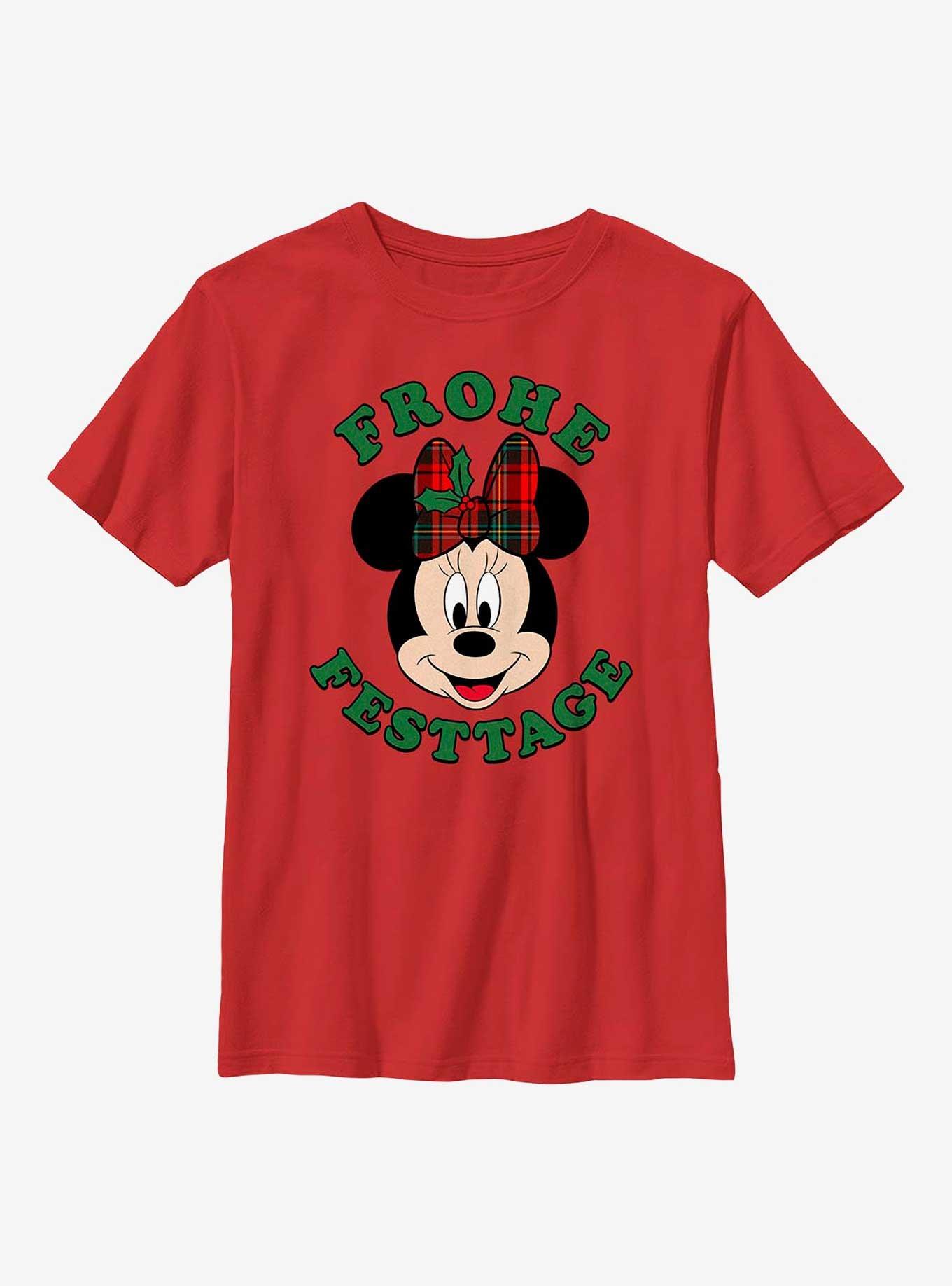 Disney Minnie Mouse Frohe Festtage Happy Holidays in German Youth T-Shirt, RED, hi-res