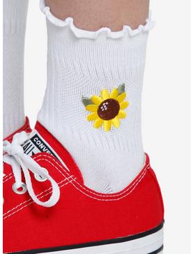 Sunflower Embroidery Lettuce Trim Ankle Socks, , hi-res