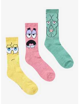 SpongeBob SquarePants Jumbo Face Crew Socks 3 Pair, , hi-res