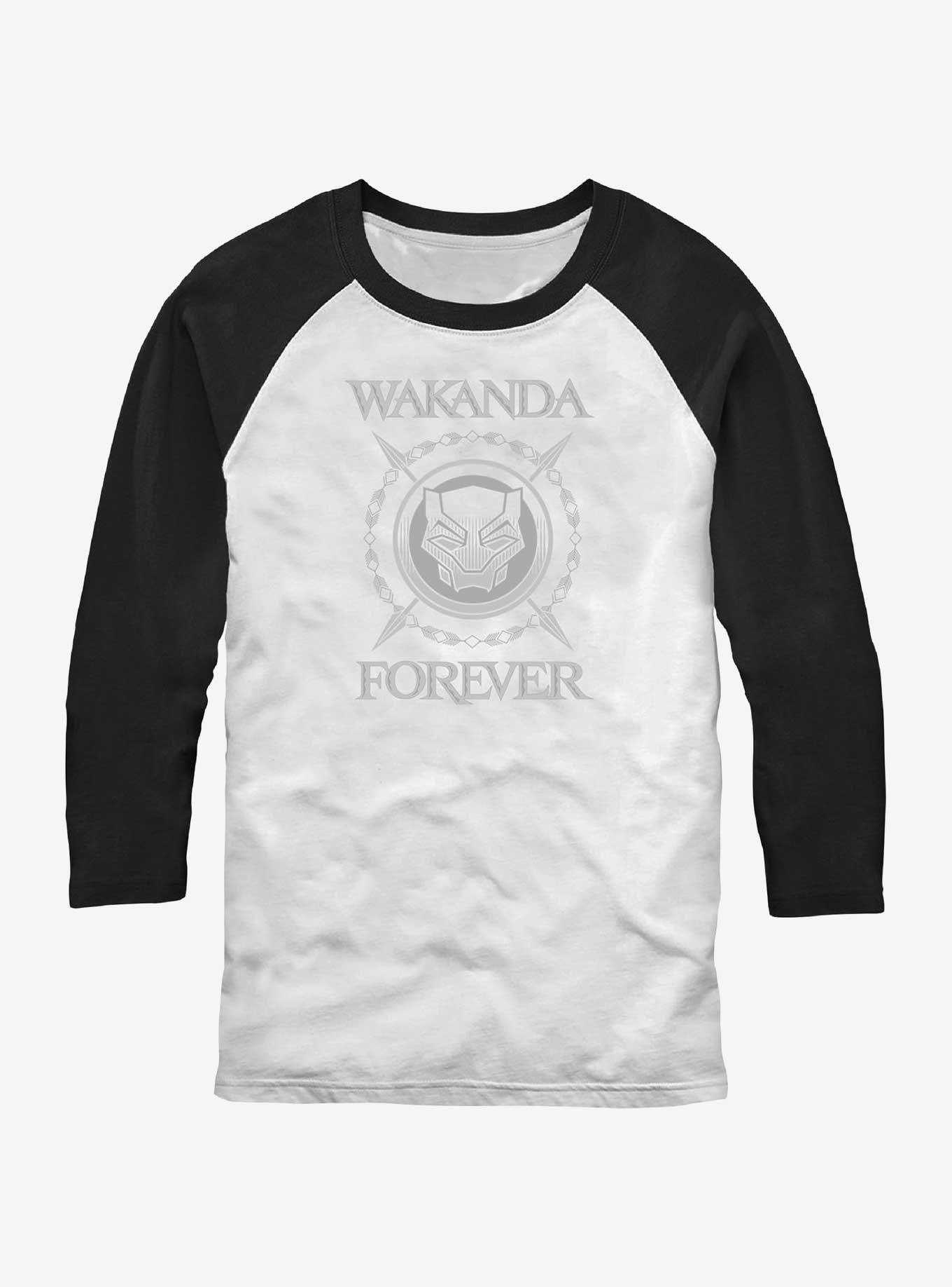 Marvel Black Panther Wakanda Forever Logo Raglan T-Shirt, WHTBLK, hi-res