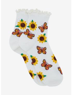 Sunflower Butterfly Lettuce Trim Ankle Socks, , hi-res