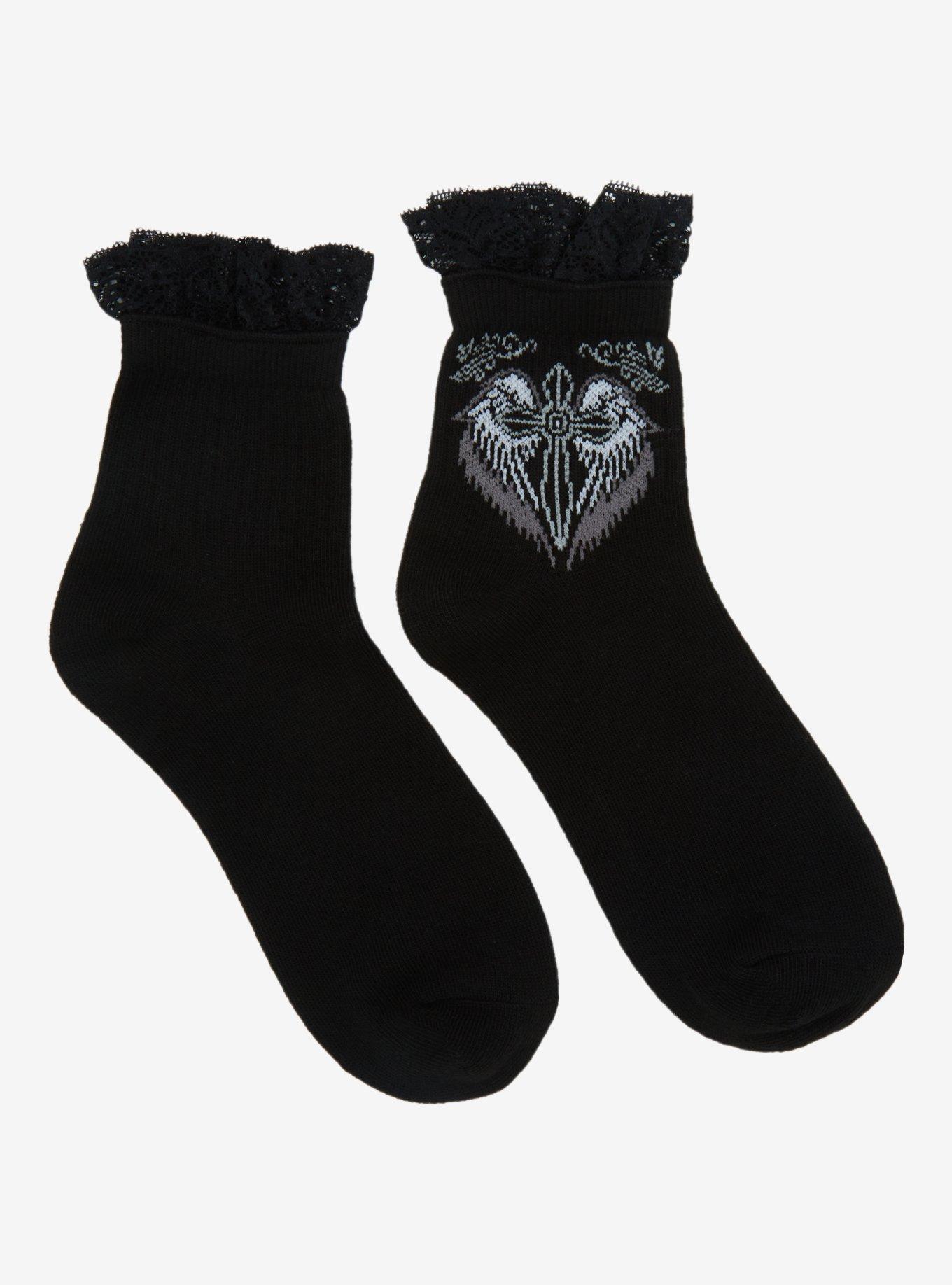 Winged Cross Lace Ankle Socks, , hi-res