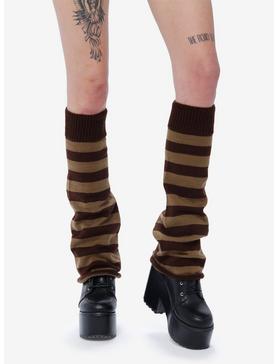 Brown Stripe Knit Legwarmers, , hi-res