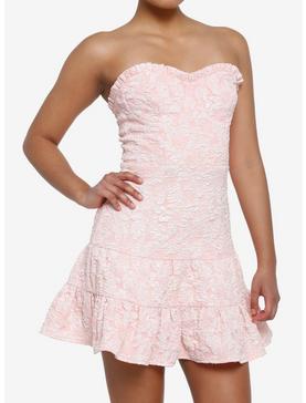 Pink Floral Tiered Strapless Dress, , hi-res