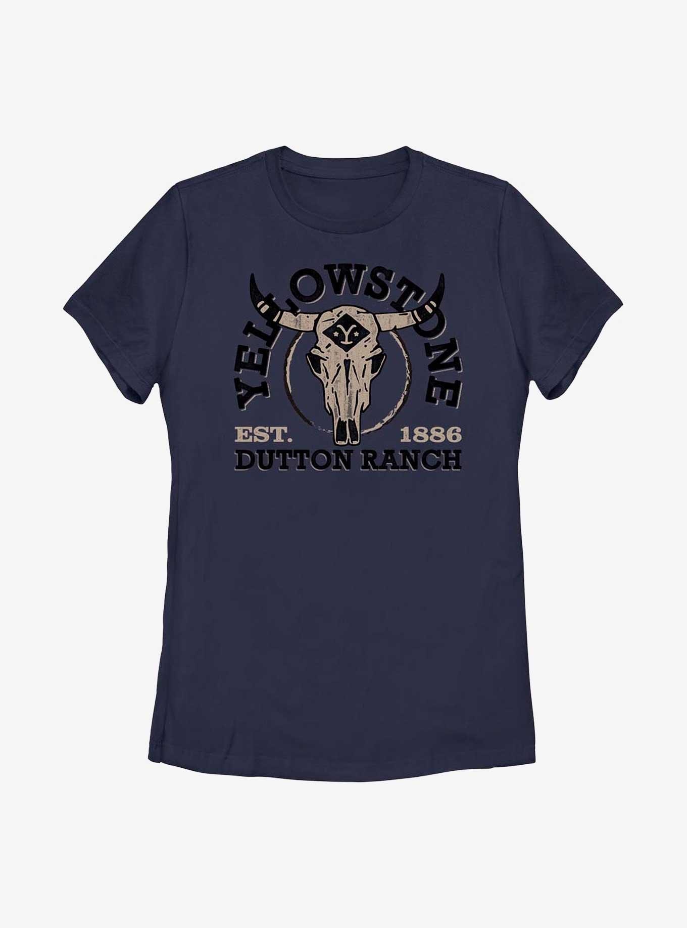 Yellowstone Skull Dutton Ranch Womens T-Shirt, NAVY, hi-res