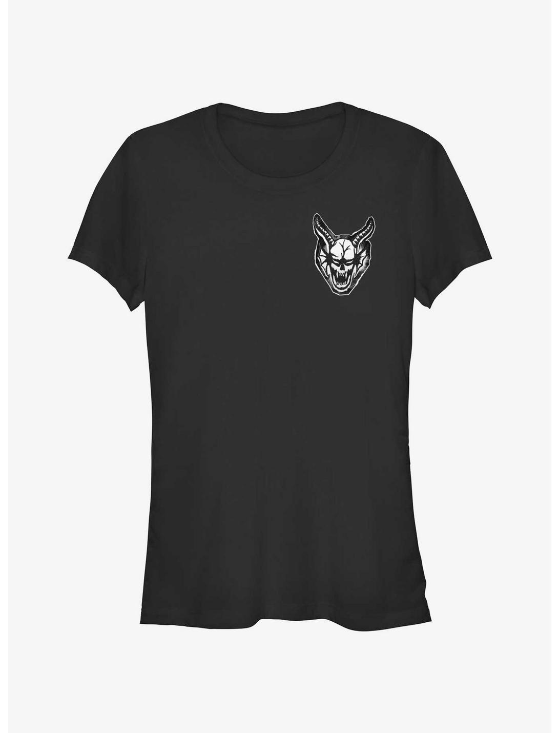 Stranger Things Cutout Demon Head Pocket Girls T-Shirt, BLACK, hi-res