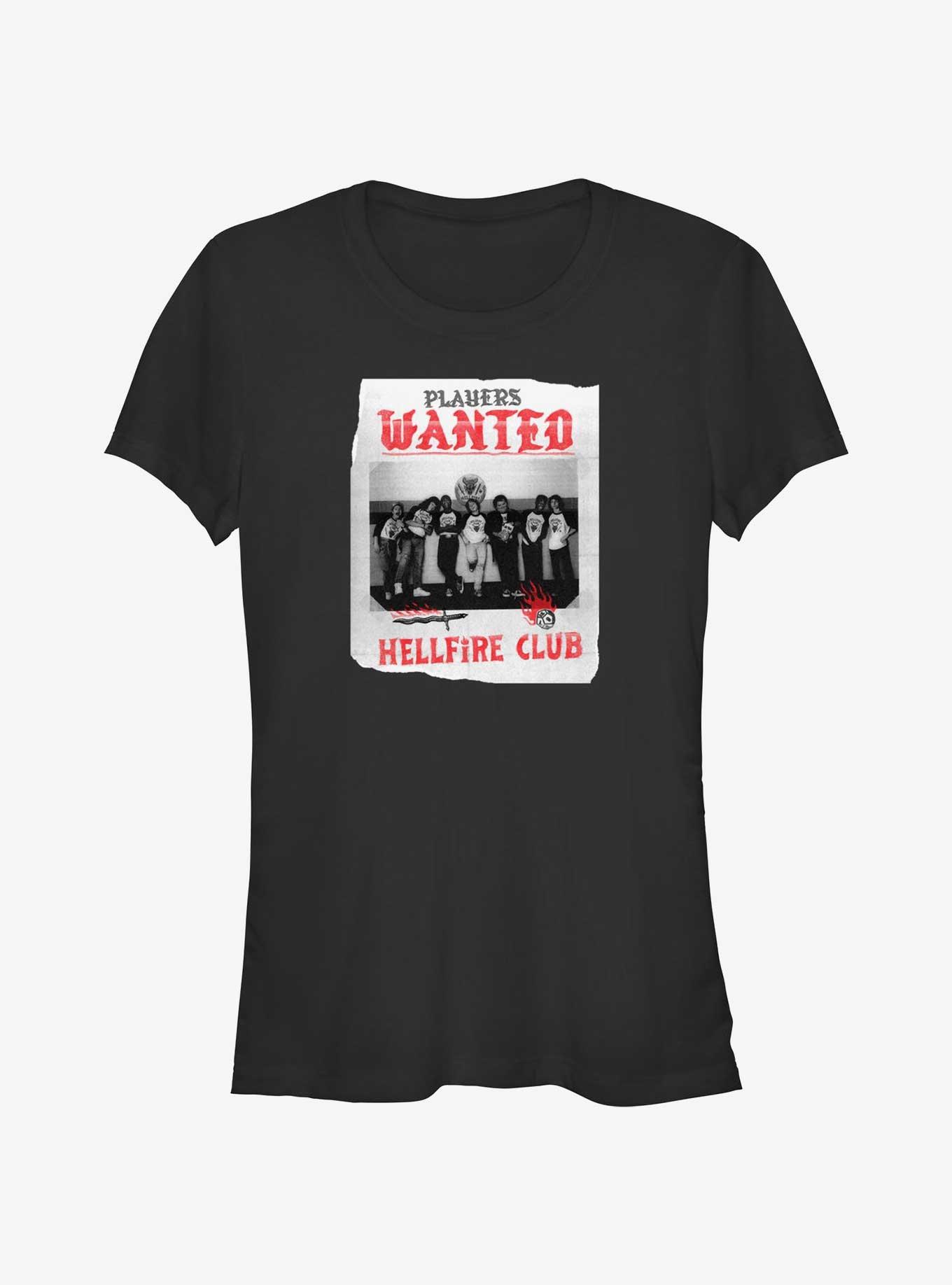 Stranger Things Hellfire Club Players Wanted Poster Girls T-Shirt, BLACK, hi-res