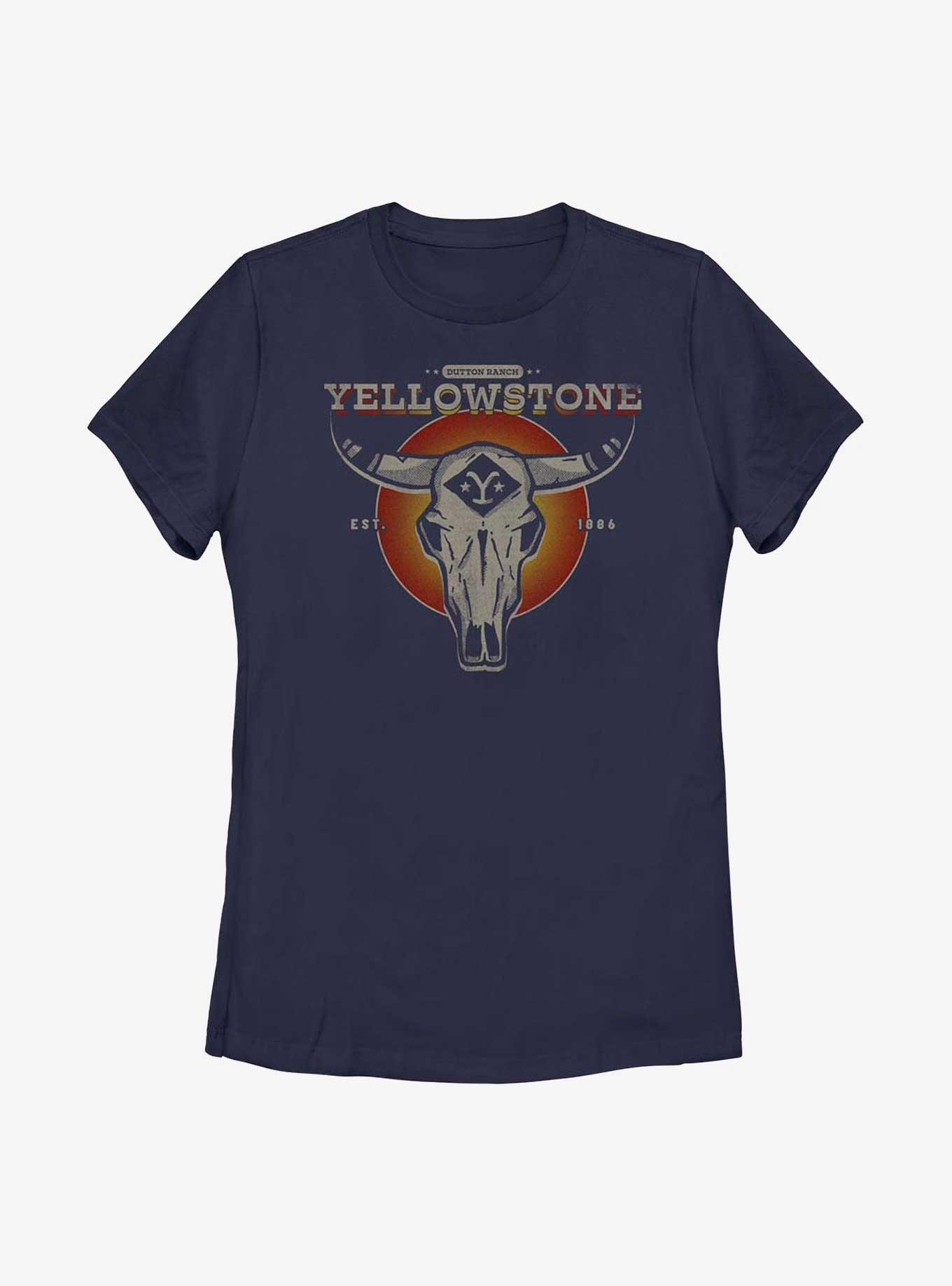 Yellowstone Skull Symbol Womens T-Shirt, NAVY, hi-res
