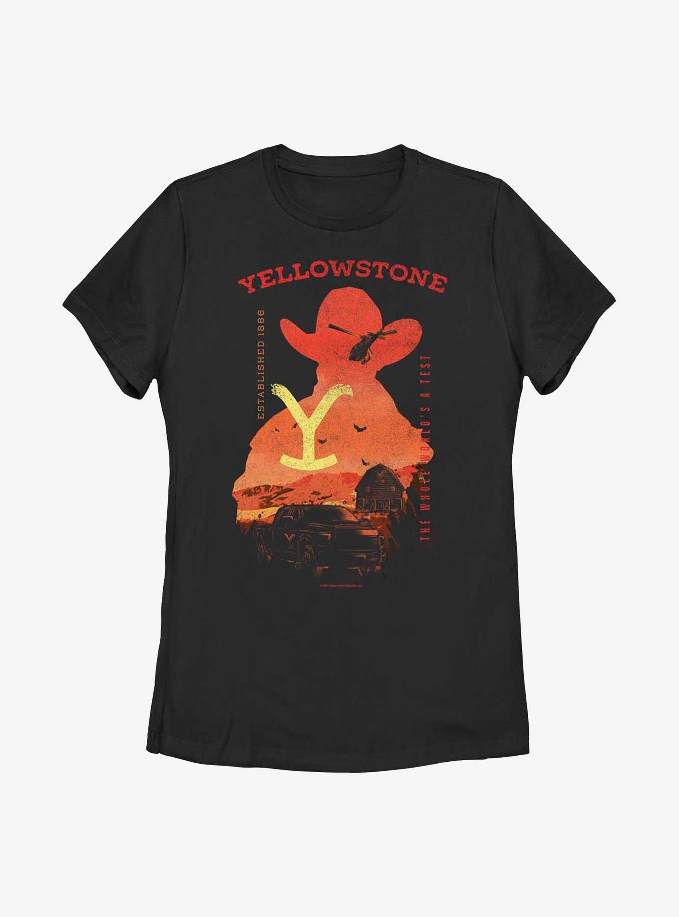 Yellowstone Sunset Womens T-Shirt, BLACK, hi-res