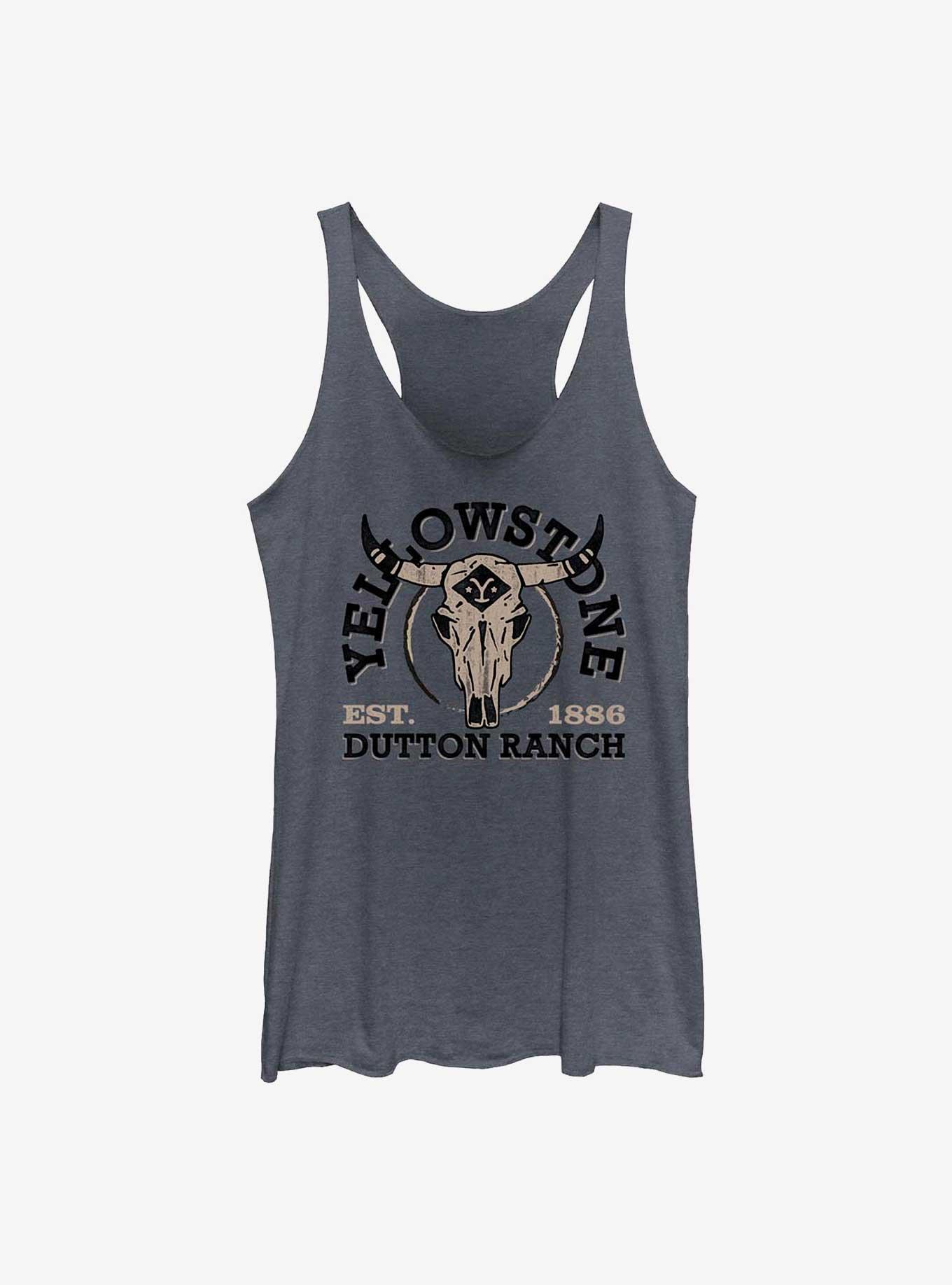 Yellowstone Skull Dutton Ranch Womens Tank Top, NAVY HTR, hi-res
