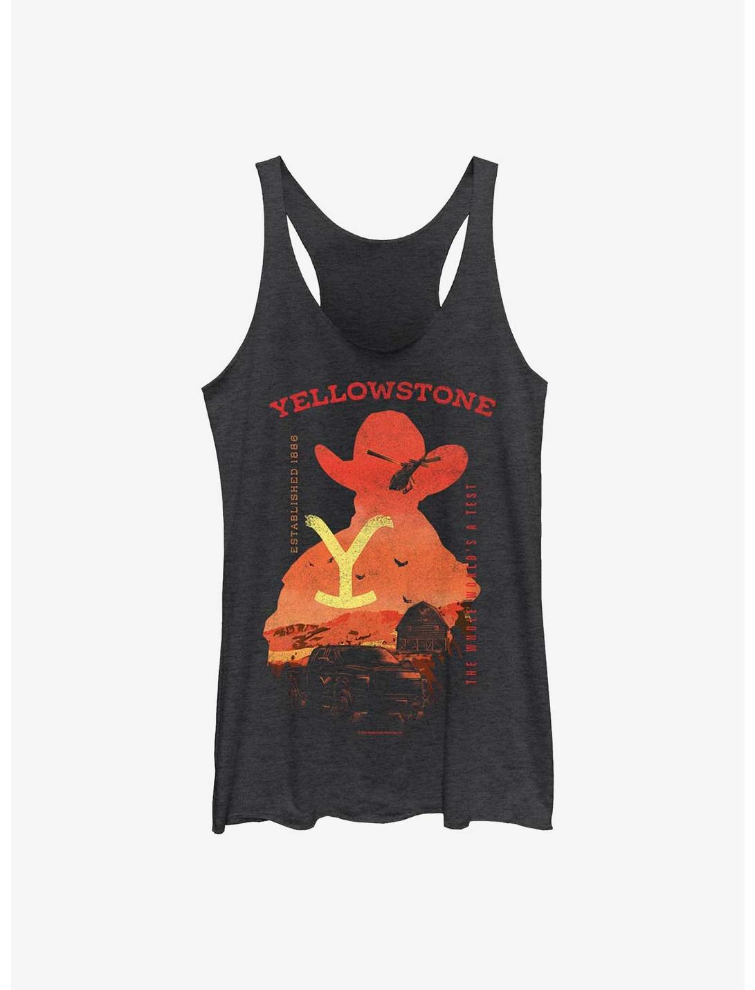 Yellowstone Sunset Womens Tank Top, BLK HTR, hi-res