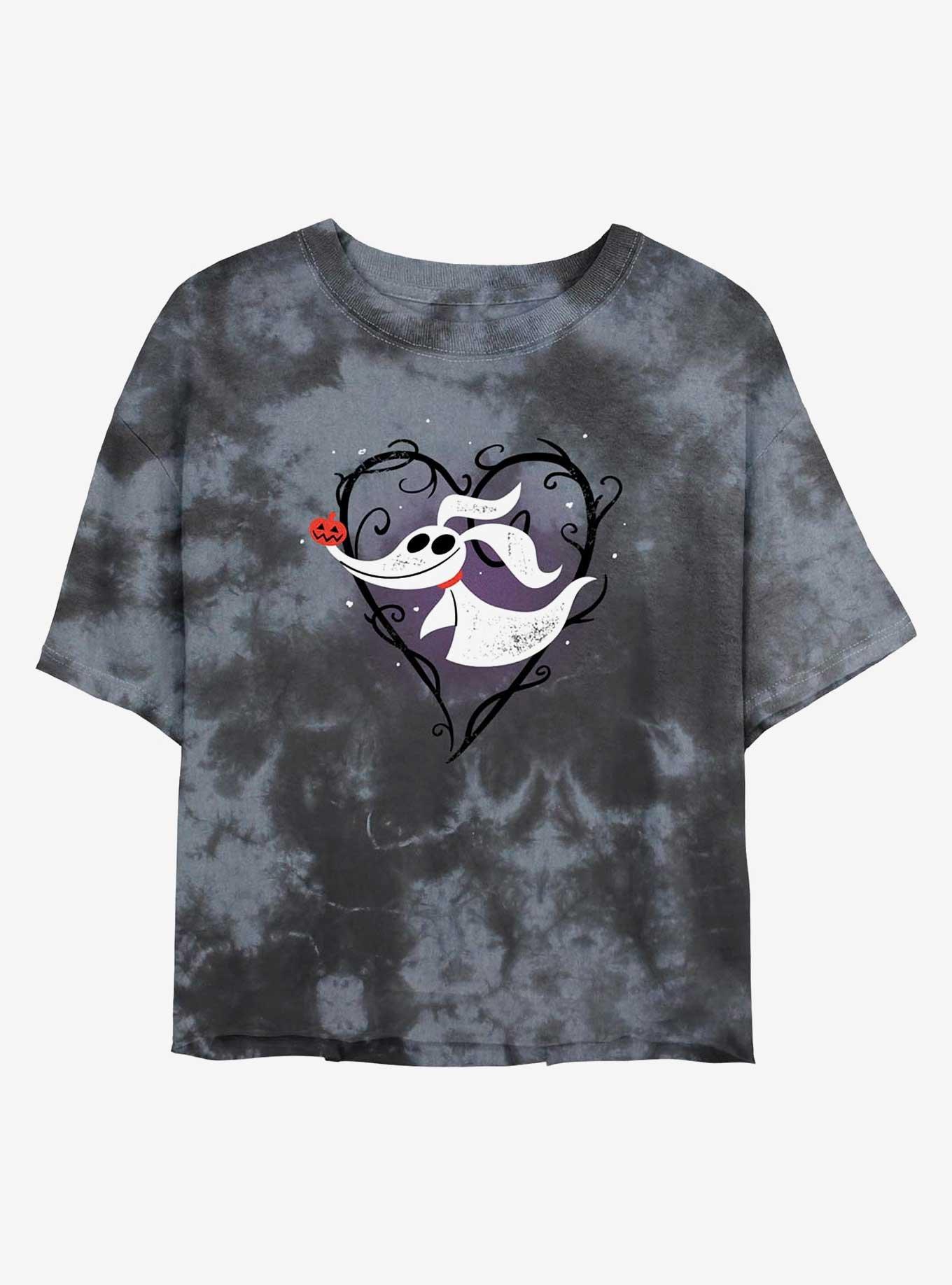 The Nightmare Before Christmas Zero Heart Tie-Dye Girls Crop T-Shirt, BLKCHAR, hi-res