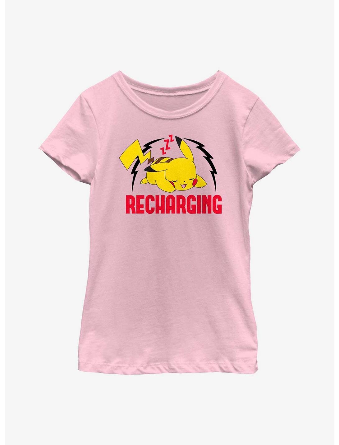 Pokemon Sleepy Pikachu Recharging Youth Girls T-Shirt, PINK, hi-res