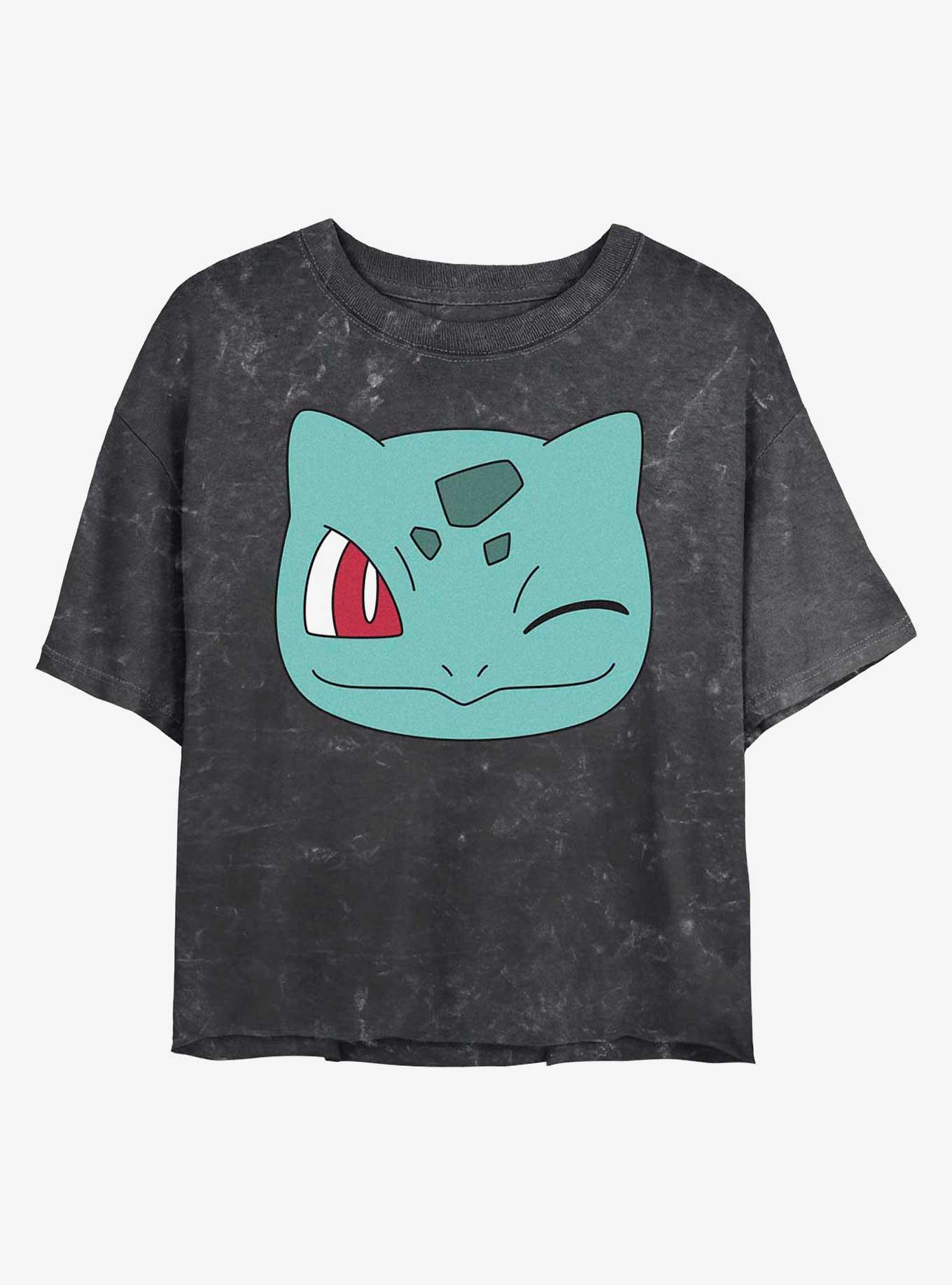 Pokemon Bulbasaur Face Mineral Wash Womens Crop T Shirt Black Boxlunch