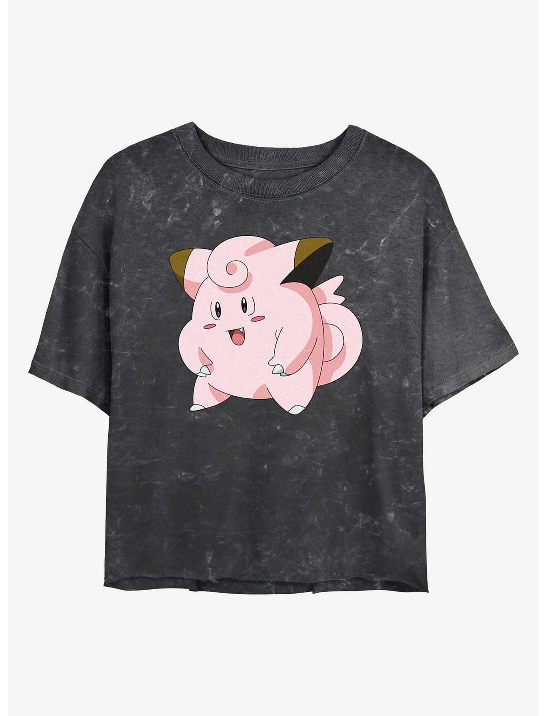 Pokemon Clefairy Pose Mineral Wash Womens Crop T-Shirt, BLACK, hi-res