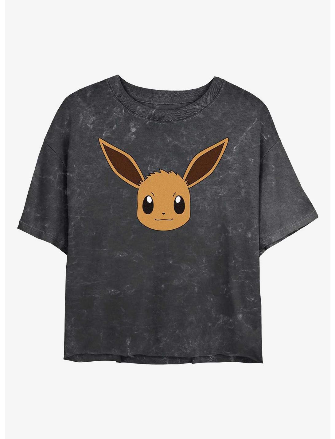 Pokemon Eevee Face Mineral Wash Womens Crop T-Shirt, BLACK, hi-res