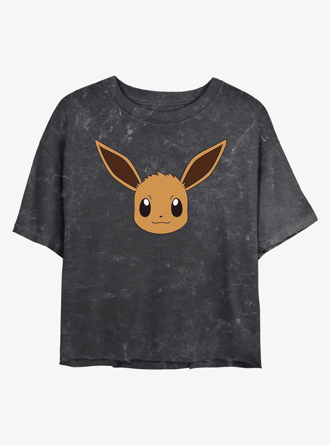 Pokemon Eevee Face Mineral Wash Womens Crop T-Shirt, BLACK, hi-res