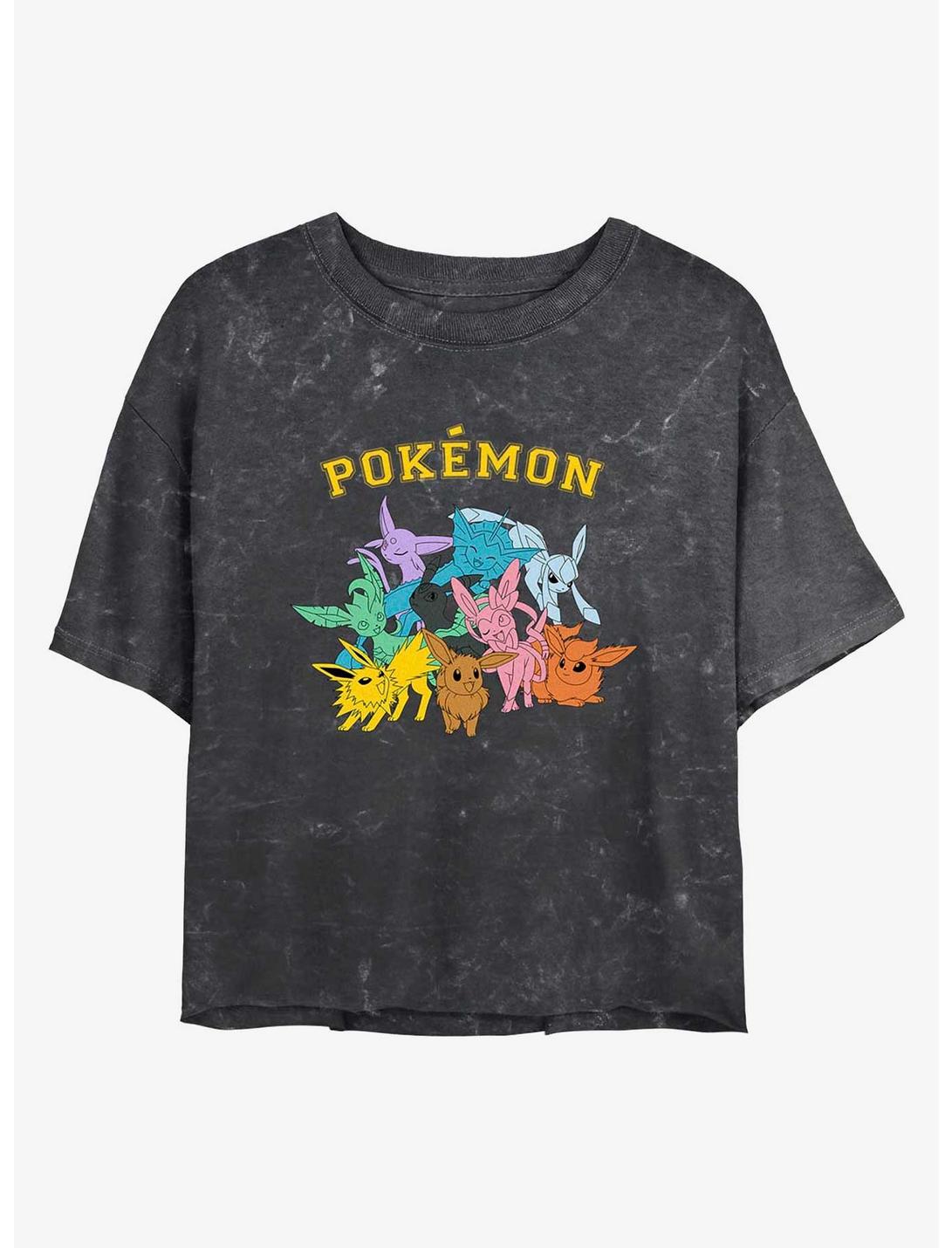Pokemon Gotta Catch Eeveelutions Mineral Wash Womens Crop T-Shirt, BLACK, hi-res