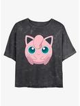 Pokemon Jigglypuff Face Mineral Wash Womens Crop T-Shirt, BLACK, hi-res